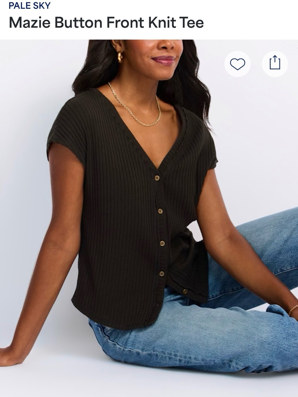 Mazie Button Front Knit Tee - Pale Sky - Women. Oversized Medium
